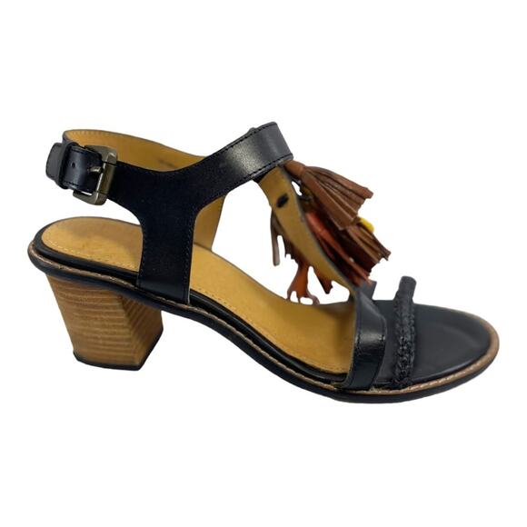 Isabel Marant Black with Brown Gold Rust Tasseled Chunky Heeled 39 Sz 9 Sandals - Picture 11 of 13